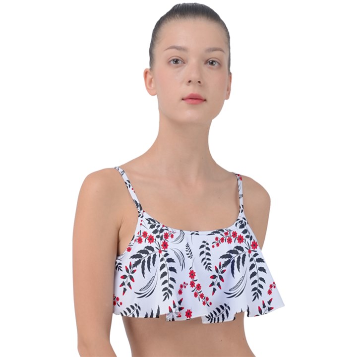 Folk floral pattern. Flowers abstract surface design. Seamless pattern Frill Bikini Top