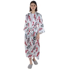 Folk Floral Pattern  Flowers Abstract Surface Design  Seamless Pattern Maxi Satin Kimono by Eskimos