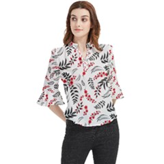 Folk Floral Pattern  Flowers Abstract Surface Design  Seamless Pattern Loose Horn Sleeve Chiffon Blouse