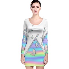 Minimal Holographic Butterflies Long Sleeve Velvet Bodycon Dress