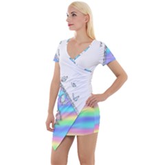 Minimal Holographic Butterflies Short Sleeve Asymmetric Mini Dress by gloriasanchez