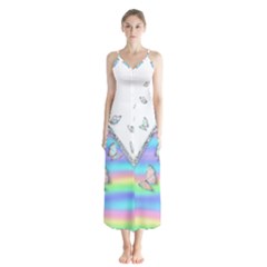 Minimal Holographic Butterflies Button Up Chiffon Maxi Dress by gloriasanchez