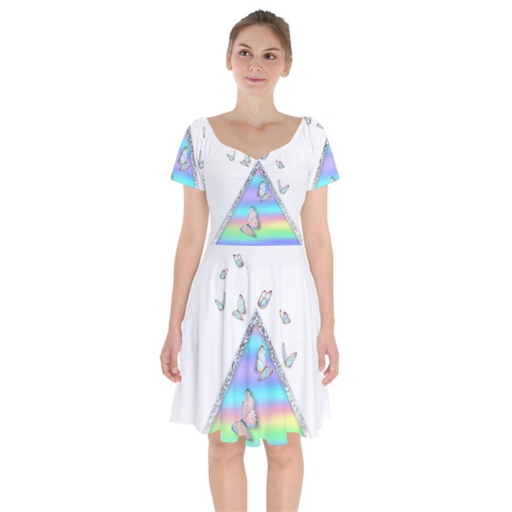 Minimal Holographic Butterflies Short Sleeve Bardot Dress