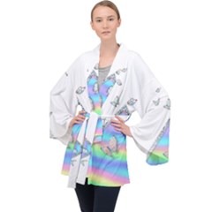 Minimal Holographic Butterflies Long Sleeve Velvet Kimono  by gloriasanchez