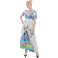 Minimal Holographic Butterflies Button Up Short Sleeve Maxi Dress by gloriasanchez