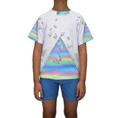 Minimal Holographic Butterflies Kids  Short Sleeve Swimwear