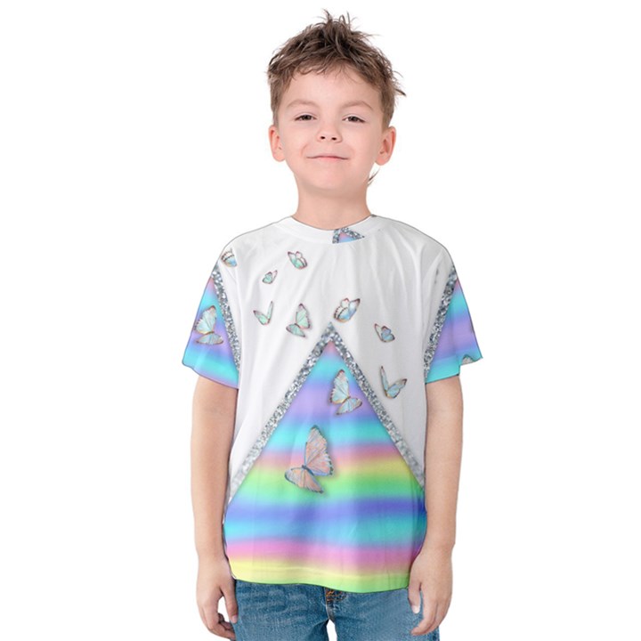 Minimal Holographic Butterflies Kids  Cotton Tee