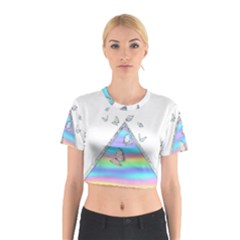 Minimal Holographic Butterflies Cotton Crop Top