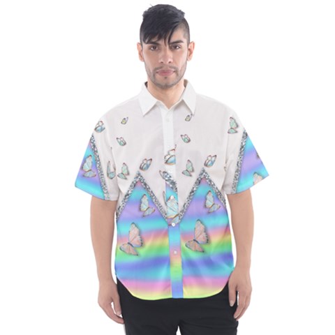 Minimal Holographic Butterflies Men s Short Sleeve Shirt by gloriasanchez