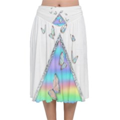 Minimal Holographic Butterflies Velvet Flared Midi Skirt