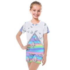 Minimal Holographic Butterflies Kids  Mesh Tee And Shorts Set