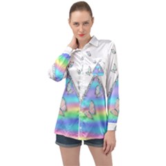 Minimal Holographic Butterflies Long Sleeve Satin Shirt