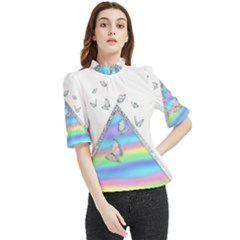 Minimal Holographic Butterflies Frill Neck Blouse