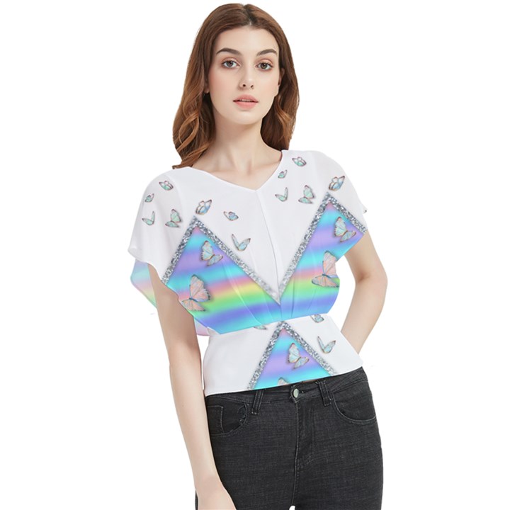 Minimal Holographic Butterflies Butterfly Chiffon Blouse