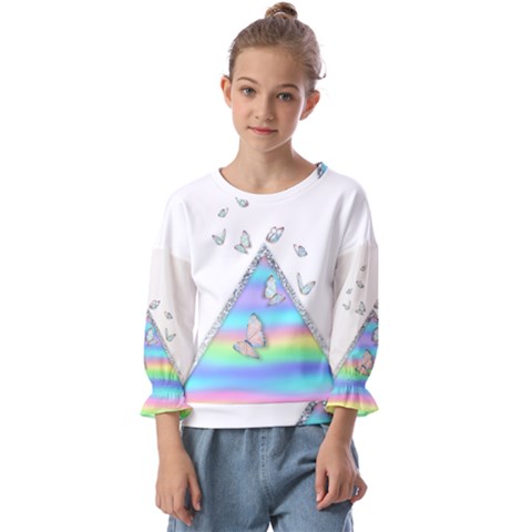 Minimal Holographic Butterflies Kids  Cuff Sleeve Top by gloriasanchez