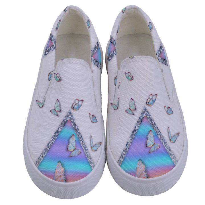 Minimal Holographic Butterflies Kids  Canvas Slip Ons