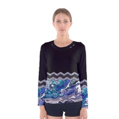 Blue Ocean Minimal Liquid Painting Women s Long Sleeve Tee