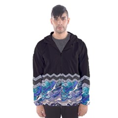 Blue Ocean Minimal Liquid Painting Men s Hooded Windbreaker