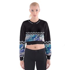 Blue Ocean Minimal Liquid Painting Cropped Sweatshirt