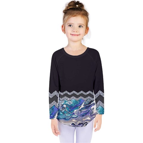 Blue Ocean Minimal Liquid Painting Kids  Long Sleeve Tee by gloriasanchez