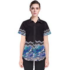 Blue Ocean Minimal Liquid Painting Women s Short Sleeve Shirt