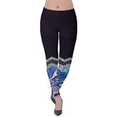 Blue Ocean Minimal Liquid Painting Velvet Leggings