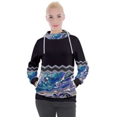 Blue Ocean Minimal Liquid Painting Women s Hooded Pullover