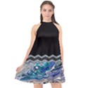 Blue Ocean Minimal Liquid Painting Halter Neckline Chiffon Dress  View1