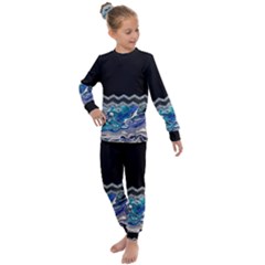 Blue Ocean Minimal Liquid Painting Kids  Long Sleeve Set 