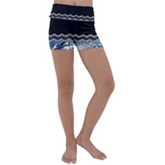 Blue Ocean Minimal Liquid Painting Kids  Lightweight Velour Yoga Shorts by gloriasanchez