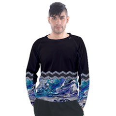 Blue Ocean Minimal Liquid Painting Men s Long Sleeve Raglan Tee