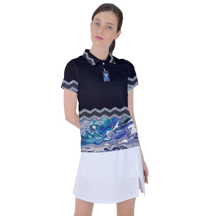 Blue Ocean Minimal Liquid Painting Women s Polo Tee