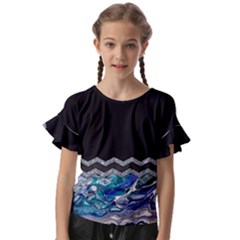 Blue Ocean Minimal Liquid Painting Kids  Cut Out Flutter Sleeves by gloriasanchez