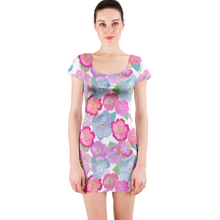 Bright, Joyful Flowers Short Sleeve Bodycon Dress