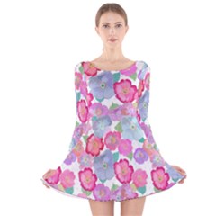 Bright, Joyful Flowers Long Sleeve Velvet Skater Dress by SychEva