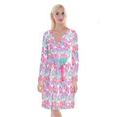 Bright, Joyful Flowers Long Sleeve Velvet Front Wrap Dress by SychEva