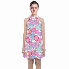 Bright, Joyful Flowers Velvet Halter Neckline Dress  by SychEva