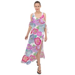 Bright, Joyful Flowers Maxi Chiffon Cover Up Dress by SychEva