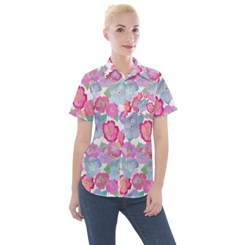 Bright, Joyful Flowers Women s Short Sleeve Pocket Shirt by SychEva