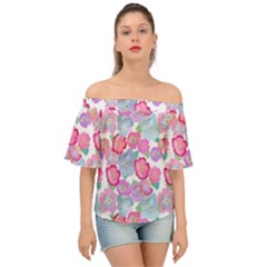 Bright, Joyful Flowers Off Shoulder Short Sleeve Top by SychEva