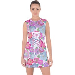 Bright, Joyful Flowers Lace Up Front Bodycon Dress by SychEva