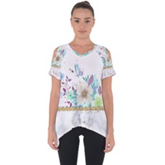 Minimal Gold Floral Marble Cut Out Side Drop Tee by gloriasanchez