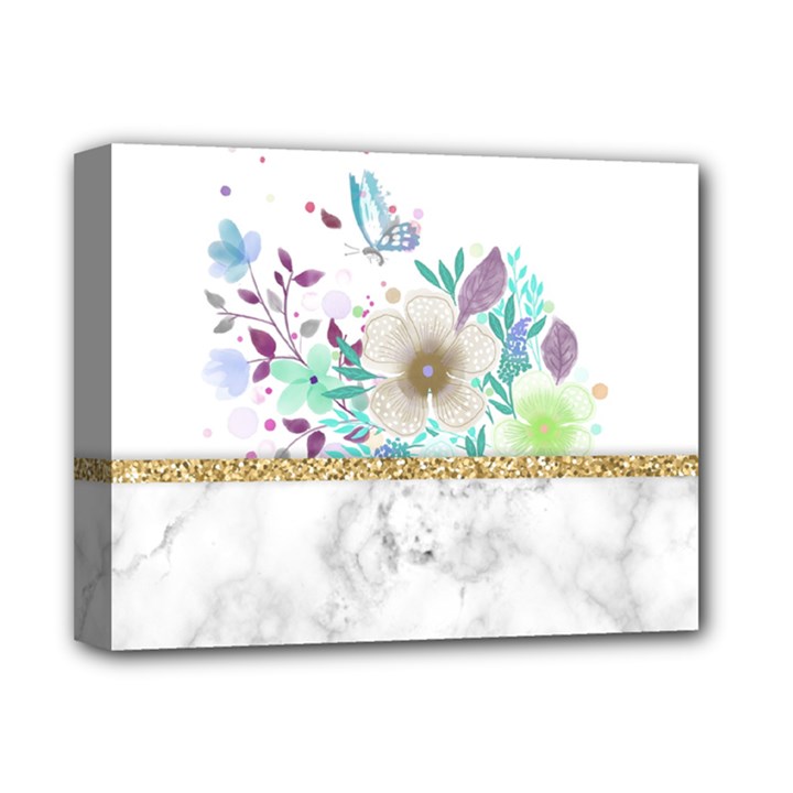 Minimal Gold Floral Marble Deluxe Canvas 14  x 11  (Stretched)