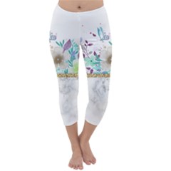 Minimal Gold Floral Marble Capri Winter Leggings 