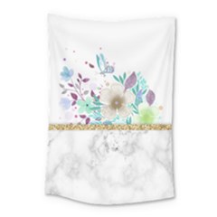 Minimal Gold Floral Marble Small Tapestry