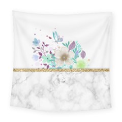 Minimal Gold Floral Marble Square Tapestry (large)