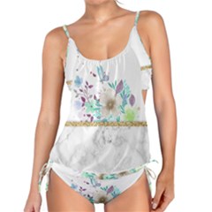 Minimal Gold Floral Marble Tankini Set by gloriasanchez