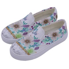 Minimal Gold Floral Marble Kids  Canvas Slip Ons by gloriasanchez