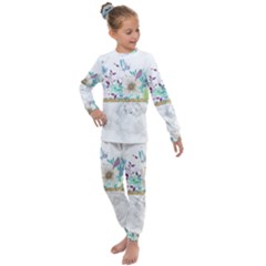 Minimal Gold Floral Marble Kids  Long Sleeve Set 