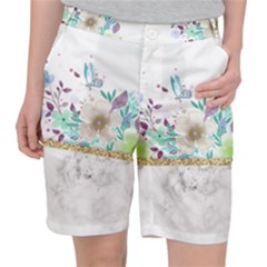 Minimal Gold Floral Marble Pocket Shorts by gloriasanchez